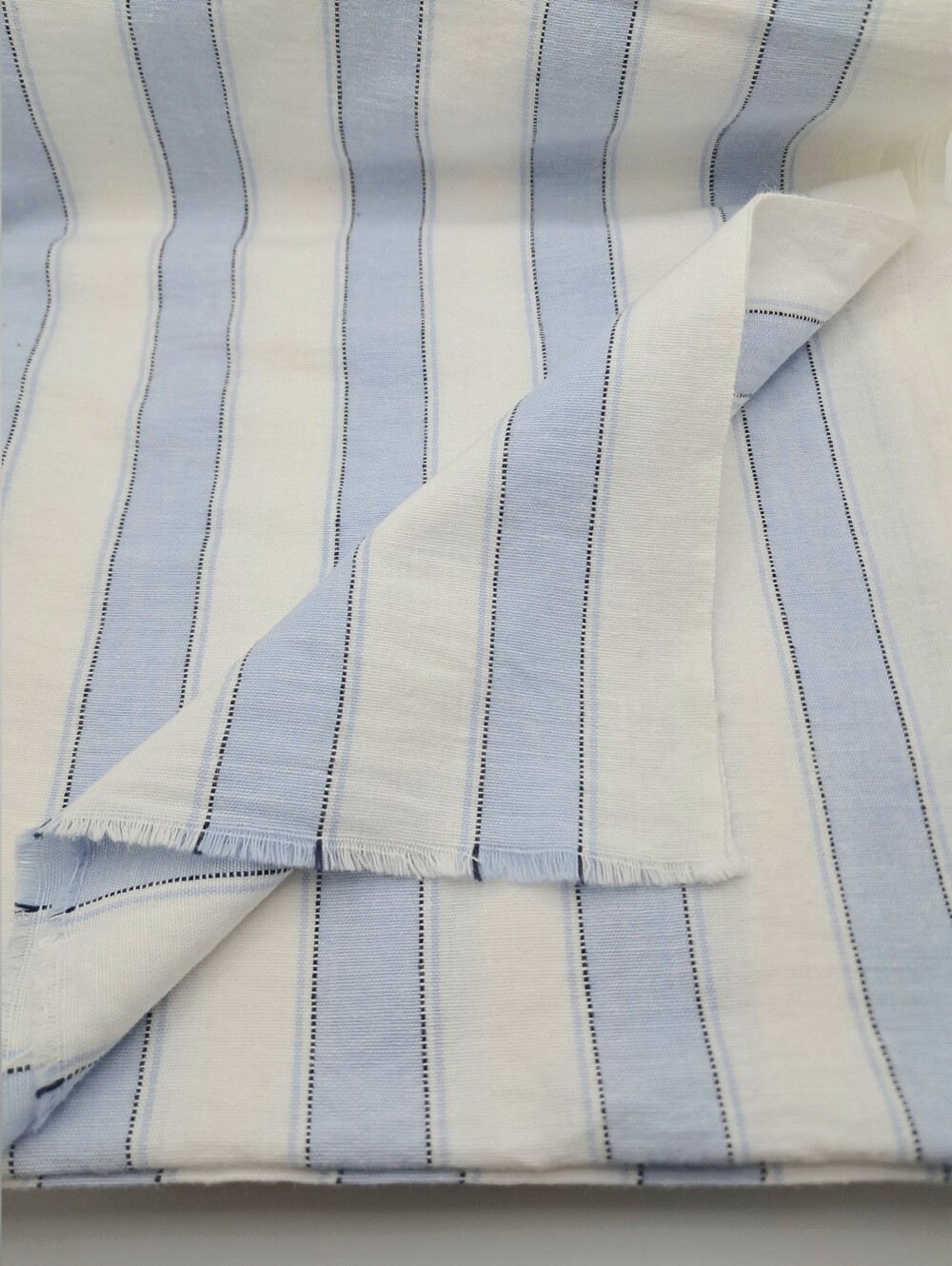 Vintage Woven Cotton Blue & White Striped Fabric Pin-Dot Accents Sewing Apparel - Picture 3 of 6